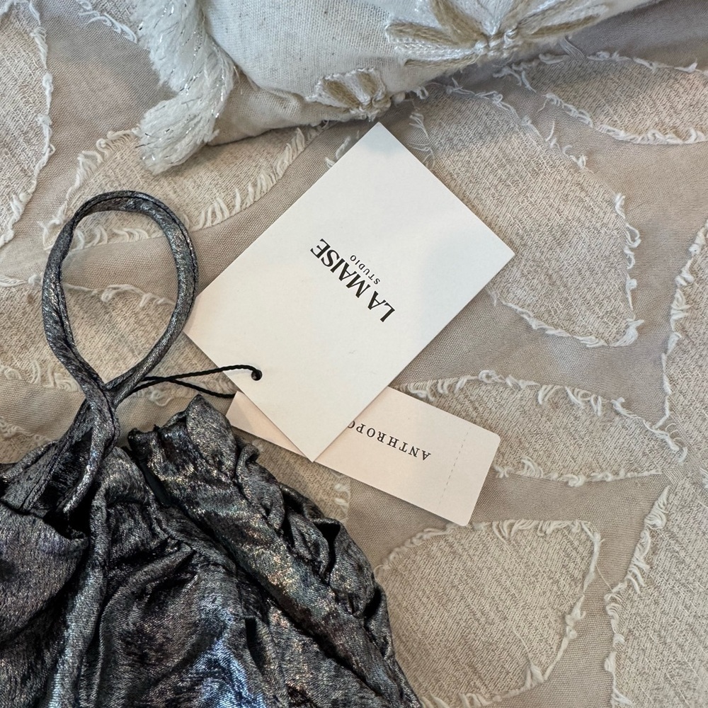 Anthropologie LAMAISÉ Studio Metallic Ruched Dress NWT $298 XS Silver - Picture 10 of 11